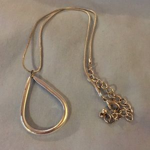 Silvertone Drop Oval Necklace